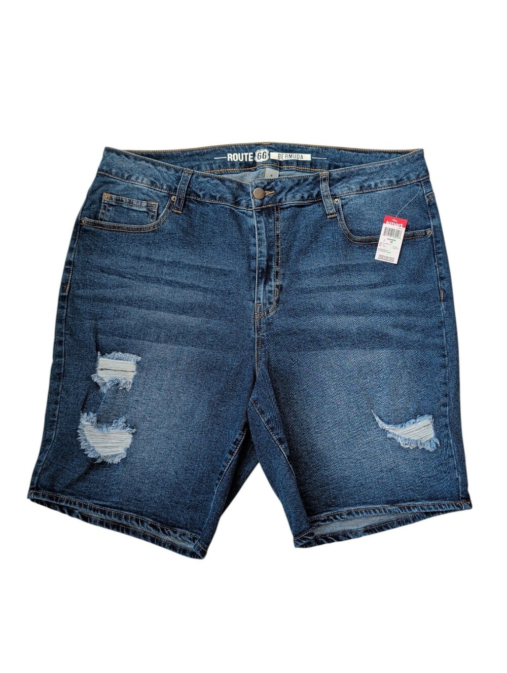 NWT Route 66 High Waisted Bermuda Shorts Plus Size 18 Mid Wash Blue Pockets